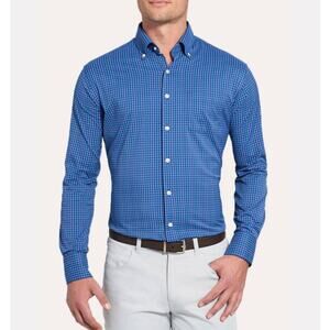 NWT Peter Millar Montgomery Performance Fit Blue Tattersall Stretch Sports XXL